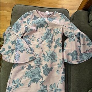 Badgley Mischka Blush Pink Floral Bell-Sleeve Dress